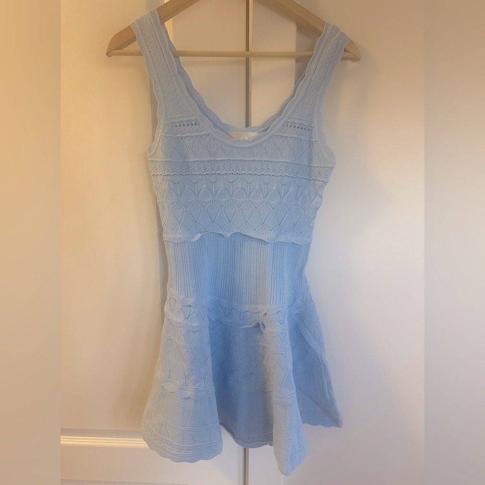 NEW LoveShackFancy Ronelle Pointelle Scallop Mini Dress Morning Tide Blue size S - Picture 8 of 12